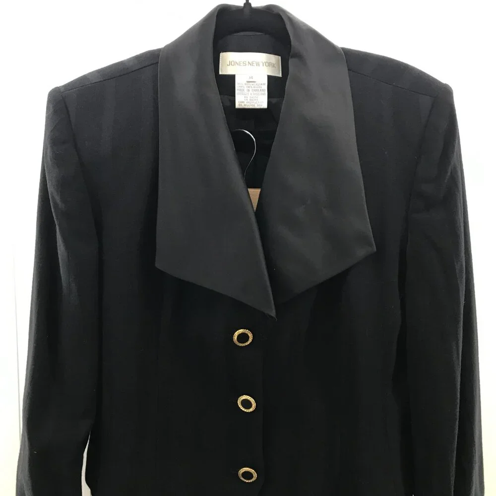 vintage Jones New York wool navy 2 piece skirt suit set size 14 - Picture 2 of 8